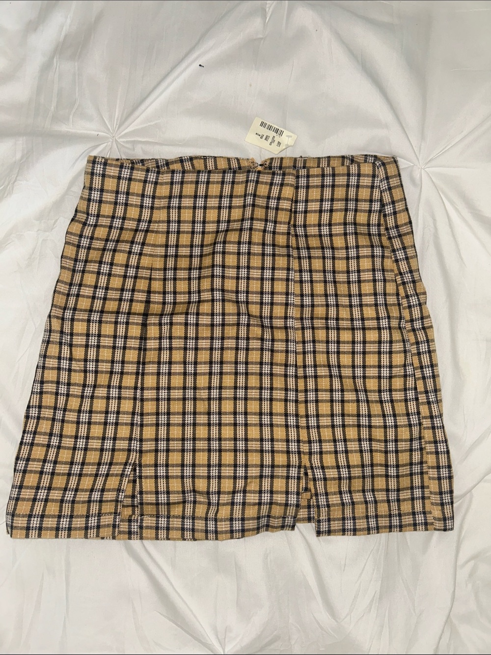 Plaid Mini Skirt in Beige, Yellow, and Black